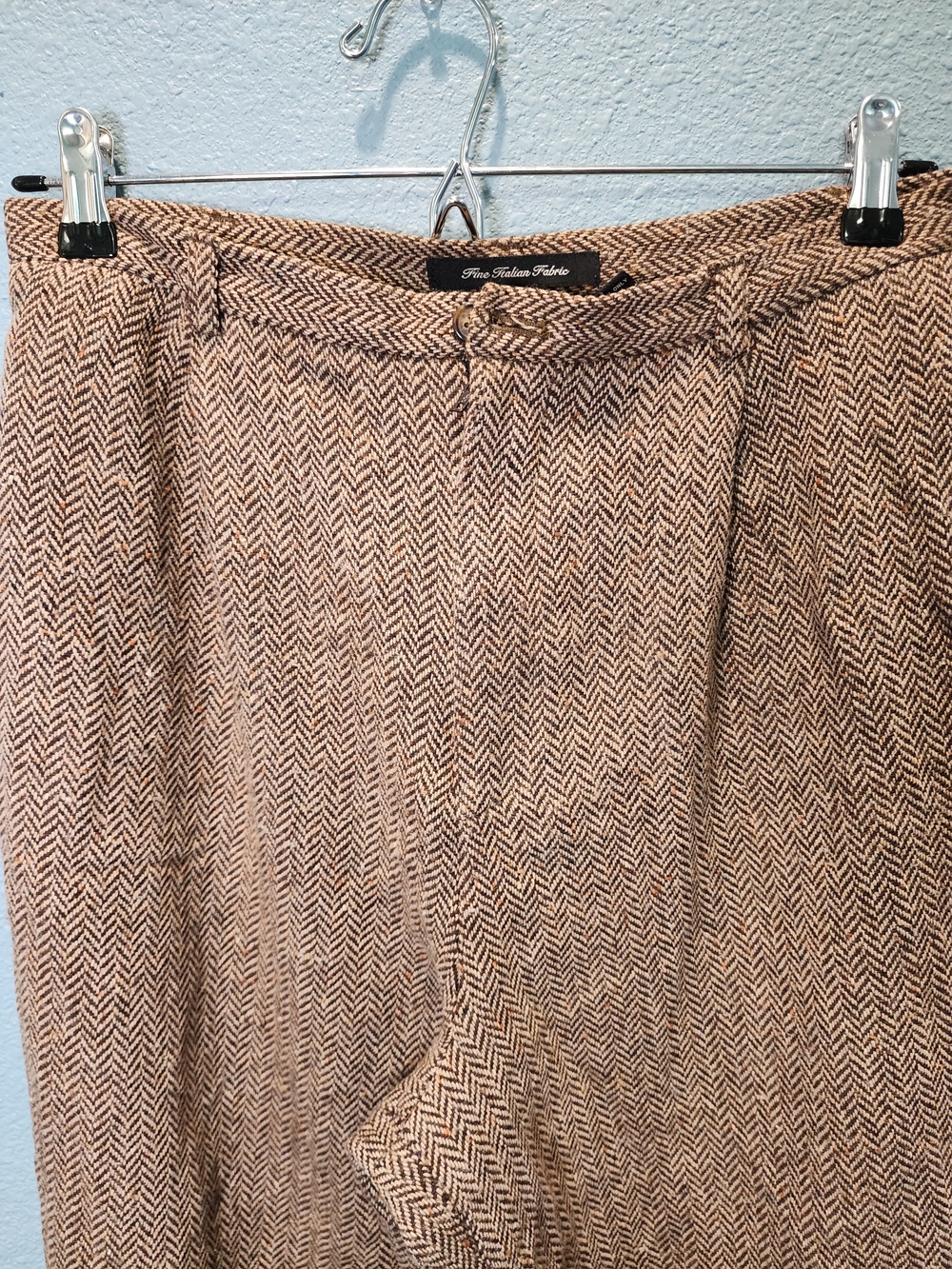 Women's Brown Herringbone Dress Pants. Parisian Signature.
